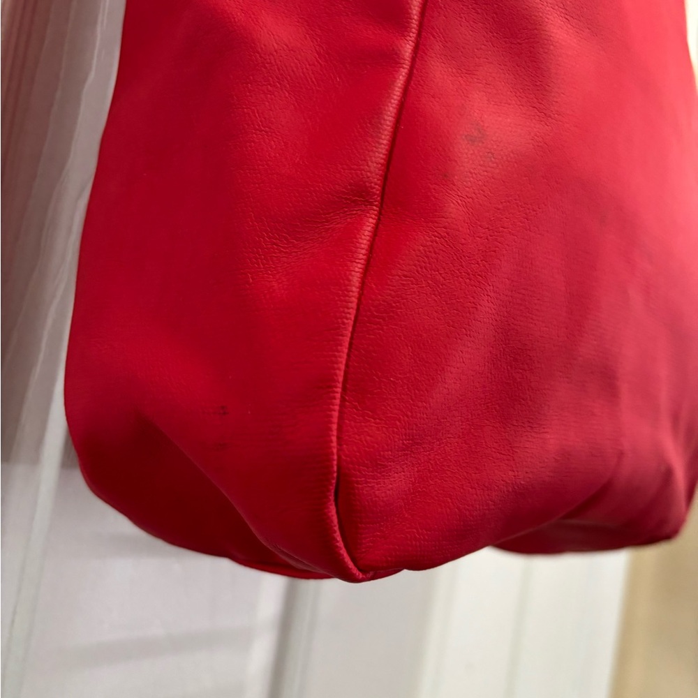 Tory Burch Red Dipped Canvas Stacked Logo Tote Has Minor Cleaning Callouts GUC - Picture 16 of 16